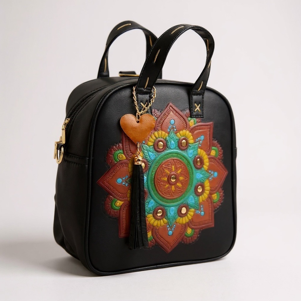 Genuine leather handmade Backpack-Bag Mandala Design